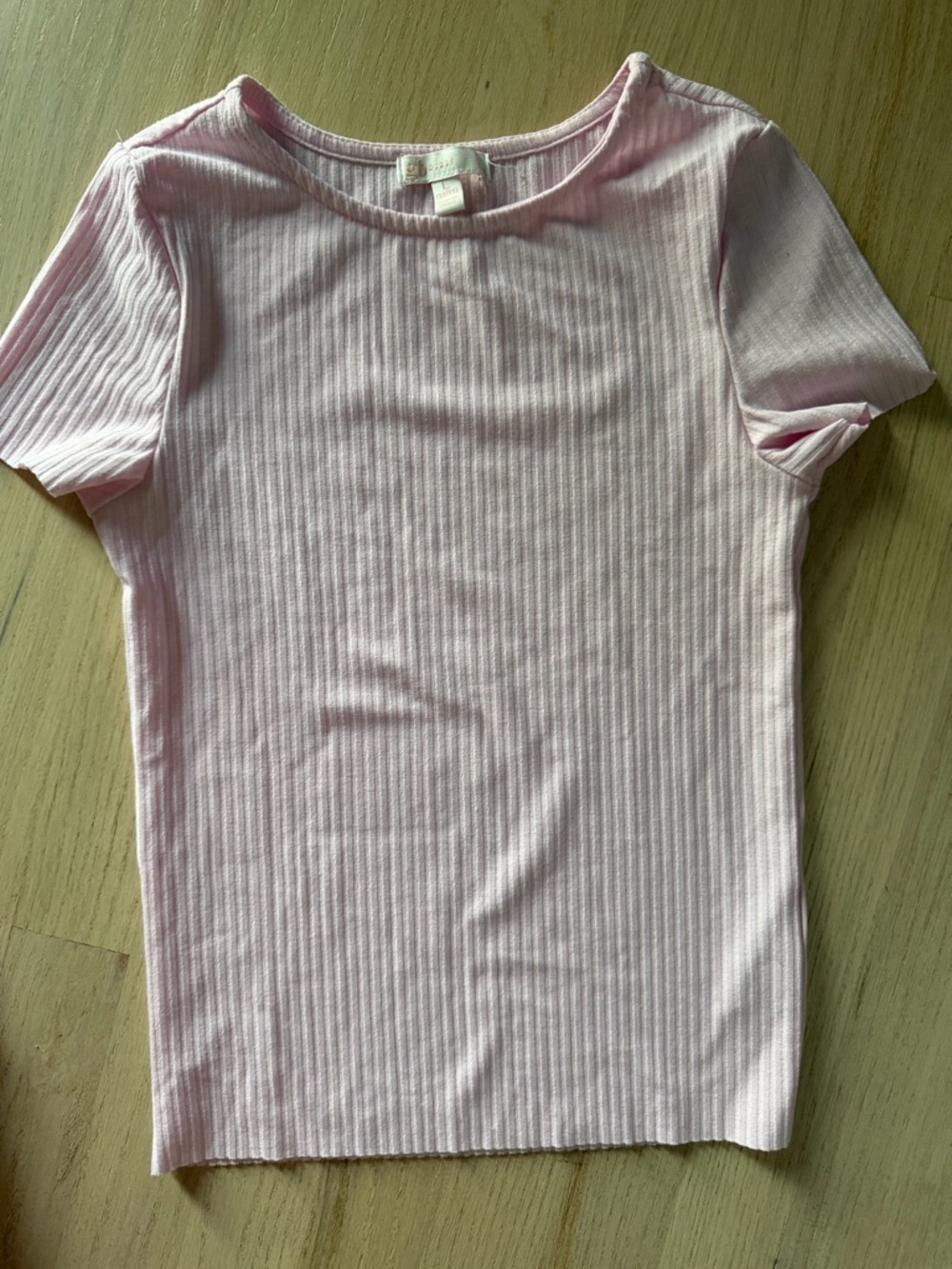 Girls Light Pink Ribbed Short Sleeve Tee